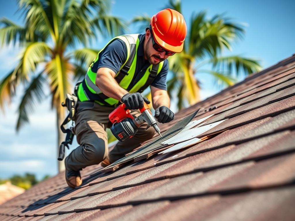 Roof repair service being performed by WSV Group technician in St. Petersburg