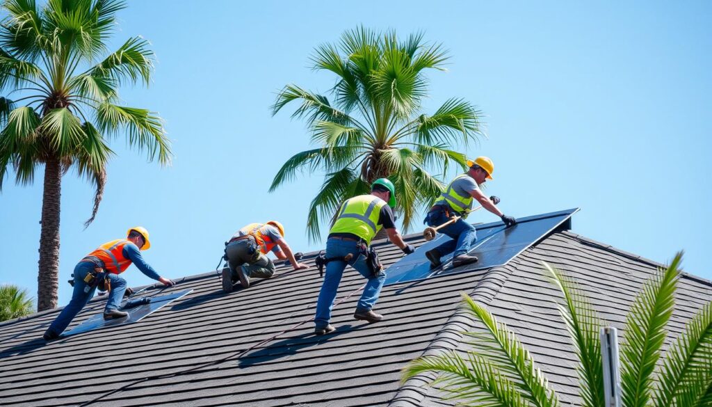 WSV Group roofing professionals working on a residential roof in St. Petersburg